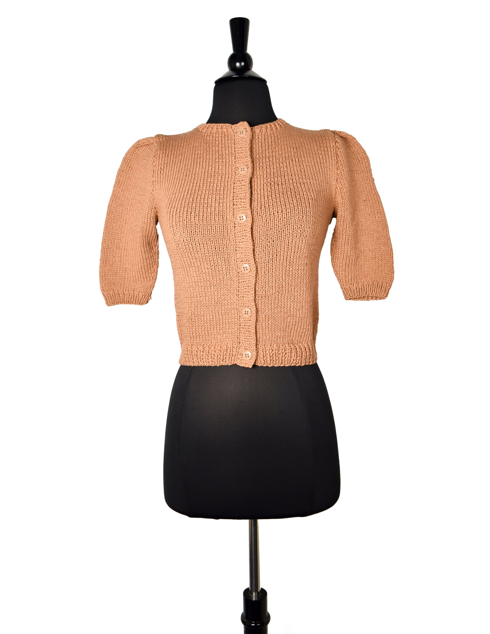 Perry Ellis Vintage Brown Hand Knit Cotton Button Up Sweater