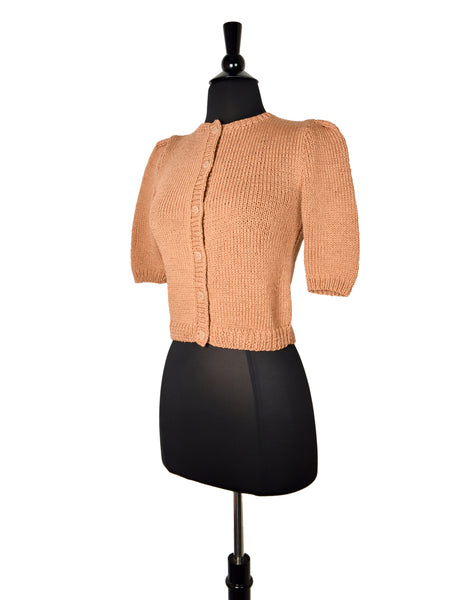 Perry Ellis Vintage Brown Hand Knit Cotton Button Up Sweater