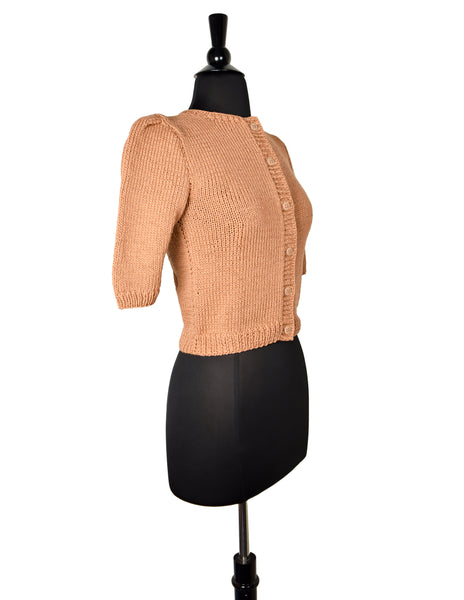 Perry Ellis Vintage Brown Hand Knit Cotton Button Up Sweater