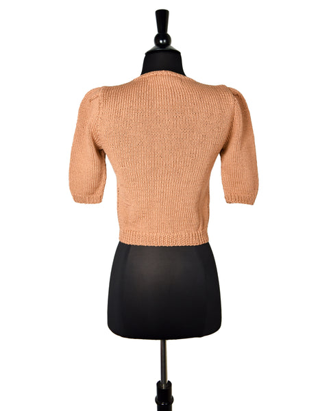 Perry Ellis Vintage Brown Hand Knit Cotton Button Up Sweater