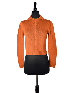 Perry Ellis Vintage Rust Orange Hand Knit Cotton Collared Sweater