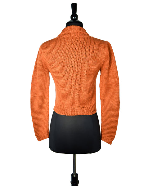 Perry Ellis Vintage Rust Orange Hand Knit Cotton Collared Sweater
