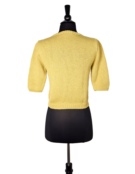 Perry Ellis Vintage Mustard Argyle Hand Knit Cotton Cropped Sweater