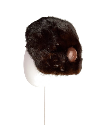 Pierre Balmain Vintage 1960s Brown Mink Fur Leather Hat