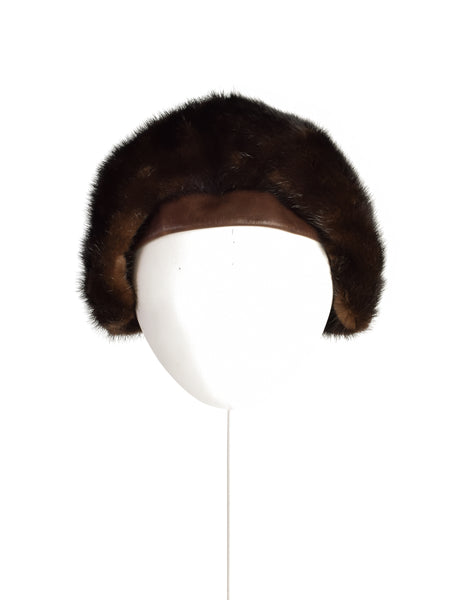 Pierre Balmain Vintage 1960s Brown Mink Fur Leather Hat