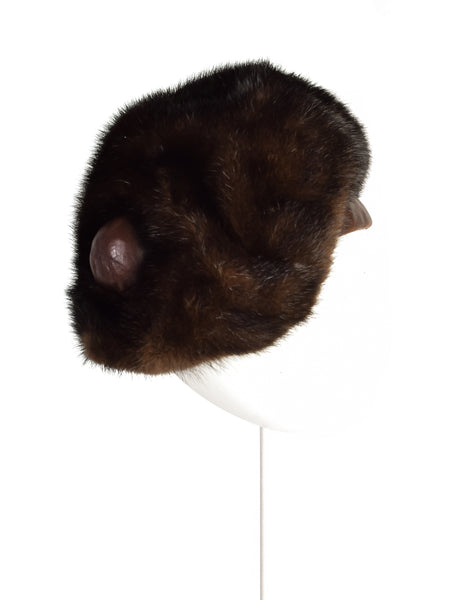 Pierre Balmain Vintage 1960s Brown Mink Fur Leather Hat