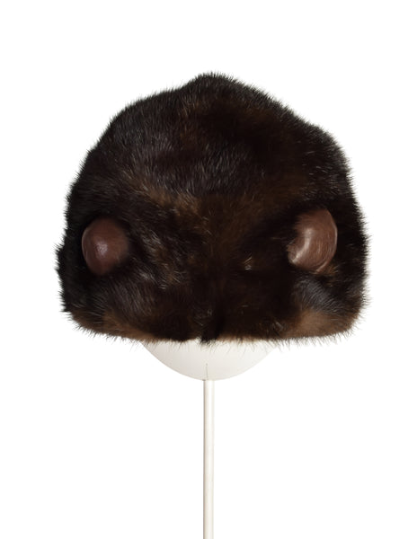 Pierre Balmain Vintage 1960s Brown Mink Fur Leather Hat