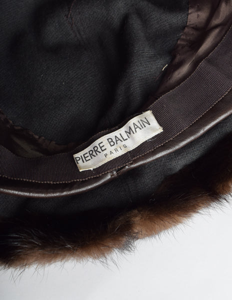 Pierre Balmain Vintage 1960s Brown Mink Fur Leather Hat