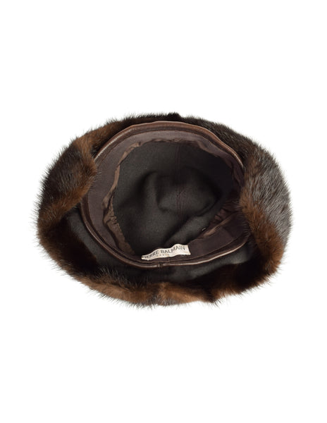 Pierre Balmain Vintage 1960s Brown Mink Fur Leather Hat