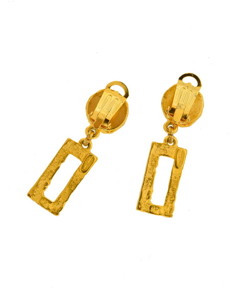 Pierre Cardin Vintage 1970s Artisanal Brushed Gold Textured Dangle Earrings