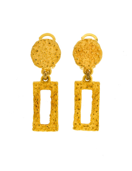 Pierre Cardin Vintage 1970s Artisanal Brushed Gold Textured Dangle Earrings