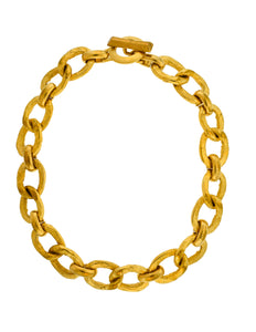 Pierre Cardin Vintage 1980s Artisanal Brushed Gold Chunky Oval Link Chain Necklace