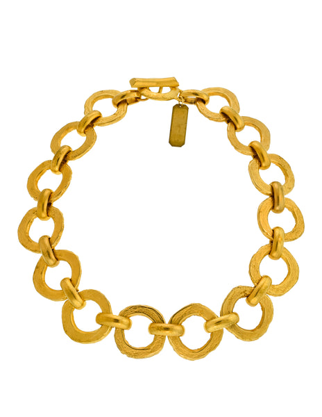 Pierre Cardin Vintage 1980s Artisanal Brushed Gold Round Link Chain Necklace