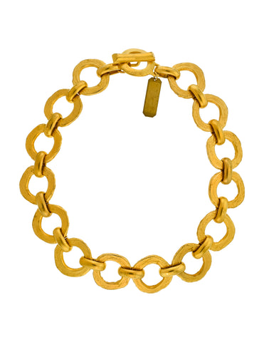 Pierre Cardin Vintage 1980s Artisanal Brushed Gold Round Link Chain Necklace