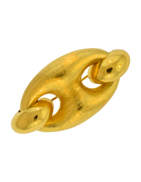 Pierre Cardin Vintage 1980s Brushed Gold Chunky Oversized Mariner Link Brooch Pin