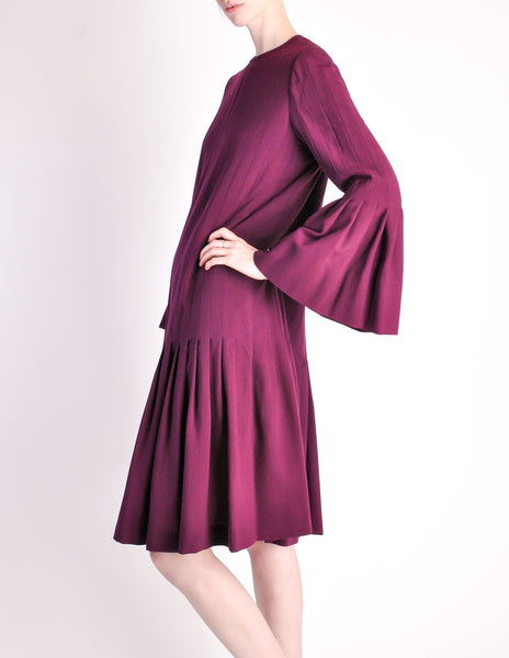 Pierre Cardin Vintage Purple Wool Pleated Dress
