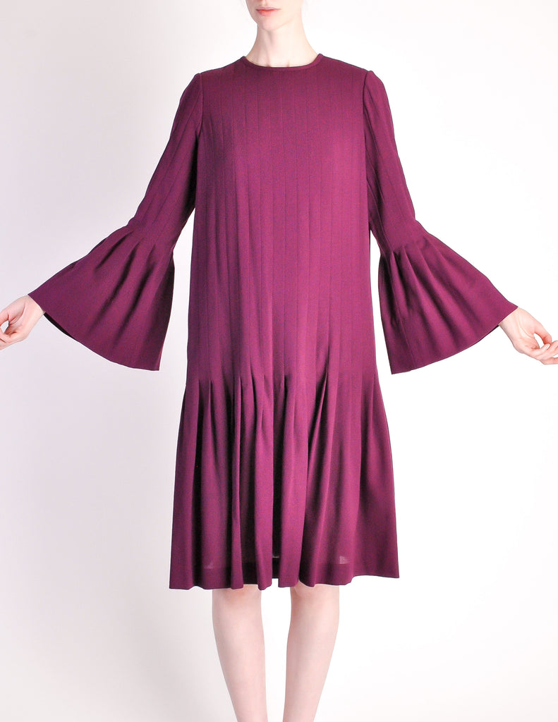 Pierre Cardin Vintage Purple Wool Pleated Dress Amarcord Vintage