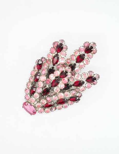 Vintage 1960s Red and Pink Glass Rhinestone Brooch