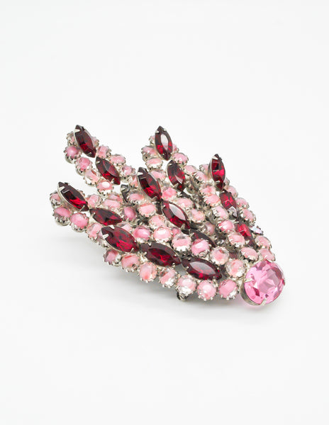 Vintage 1960s Red and Pink Glass Rhinestone Brooch