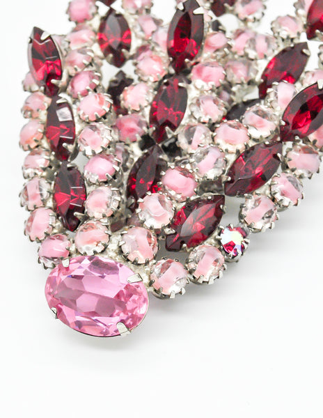 Vintage 1960s Red and Pink Glass Rhinestone Brooch