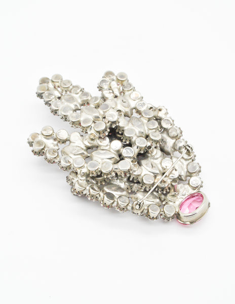 Vintage 1960s Red and Pink Glass Rhinestone Brooch