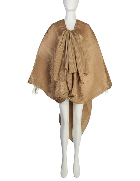 Pleats Please by Issey Miyake Vintage Golden Ochre Dramatic Madame T Wrap Cape Tunic Caftan Dress