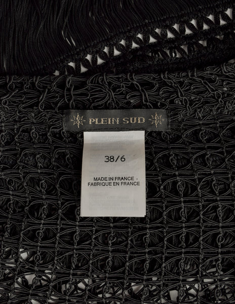 Plein Sud Vintage 1990s Black Macrame Fringe Bell Sleeve Cardigan
