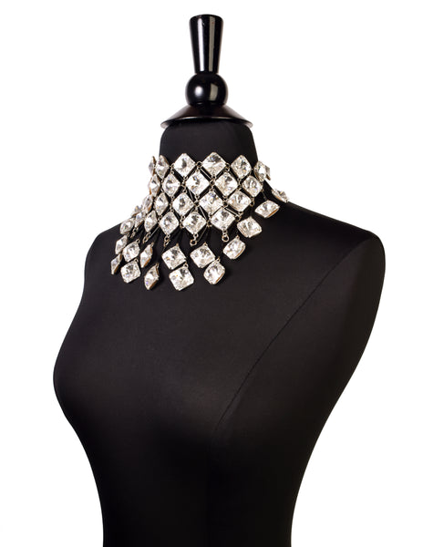 Poggi Paris Vintage Black and Clear Swarovski Crystal Bib Choker Necklace and Earrings Set