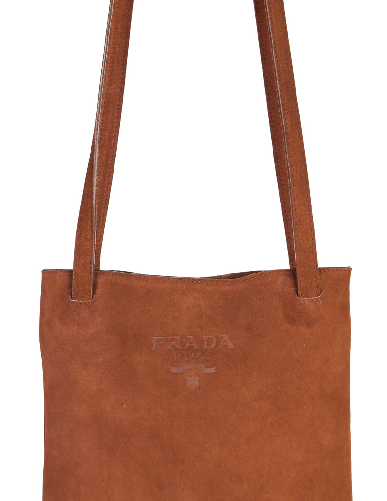 Prada Vintage Brown Suede Fringe Crossbody Shoulder Tote Bag