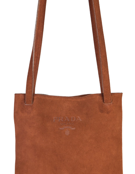 Prada Vintage Brown Suede Fringe Crossbody Shoulder Tote Bag