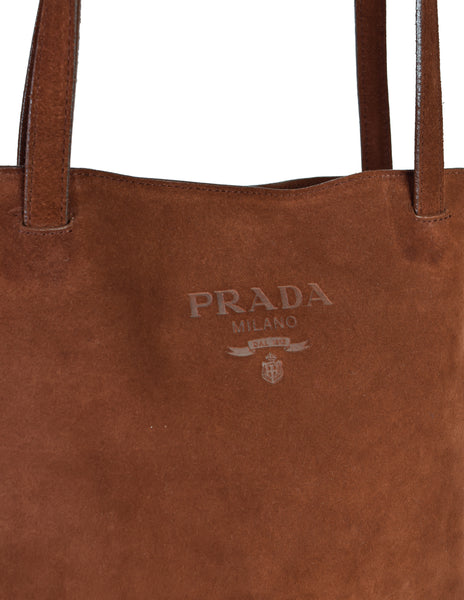 Prada Vintage Brown Suede Fringe Crossbody Shoulder Tote Bag