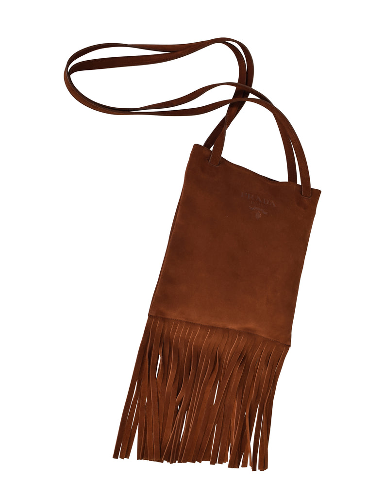 Prada Vintage Brown Suede Fringe Crossbody Shoulder Tote Bag – Amarcord ...