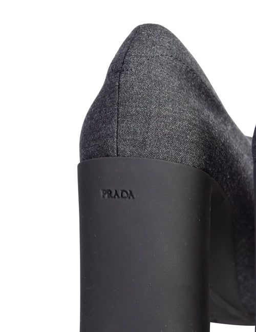 靴 Archive Prada Wool Pumps Dark Grey Prada Vintage AW 1999 Charcoal Grey Wool Square Toe Mary