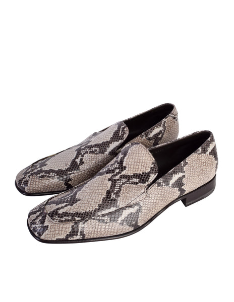 Prada Vintage Mens Roccia Python Snakeskin Square Toe Loafer Shoes