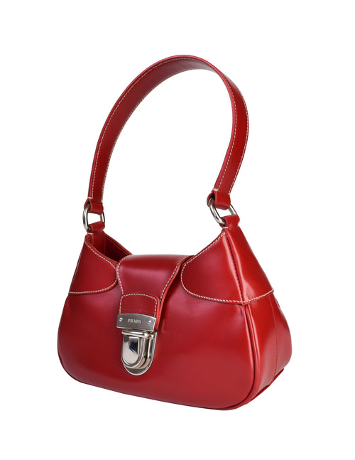 Vintage Shoulder Bag PRADA Logo Canvas Red Leather Bag Prada 