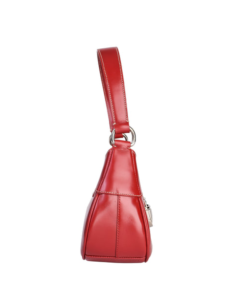 Prada Vintage Red Leather Silver Push Lock Top Handle Mini Bag