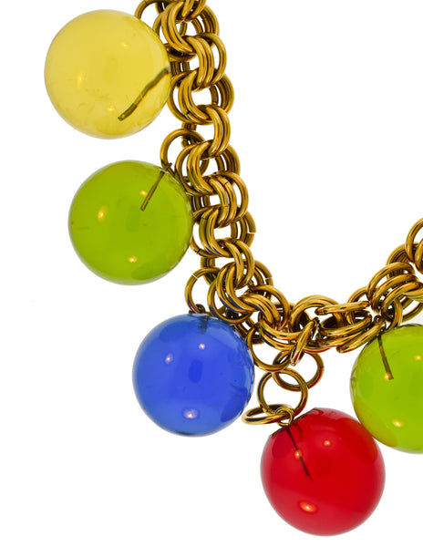 Vintage Oversized Multicolor Rainbow Lucite Ball Gold Chain Statement Necklace