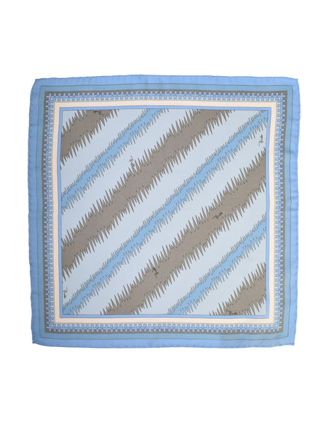 Pucci Vintage Baby Blue Grey Graphic Print Silk Small Pocket Square Scarf