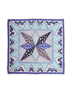 Pucci Vintage Graphic Star Floral Polka Dot Blue Grey White Cotton Pocket Square Scarf