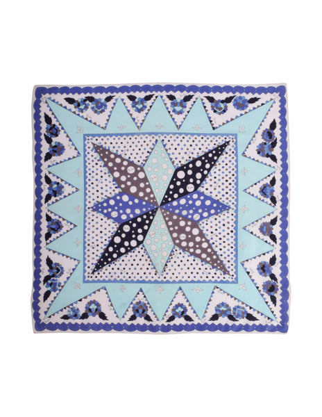 Pucci Vintage Graphic Star Floral Polka Dot Blue Grey White Cotton Pocket Square Scarf