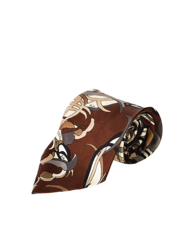 Emilio Pucci Vintage Brown Graphic Floral Silk Neck Tie
