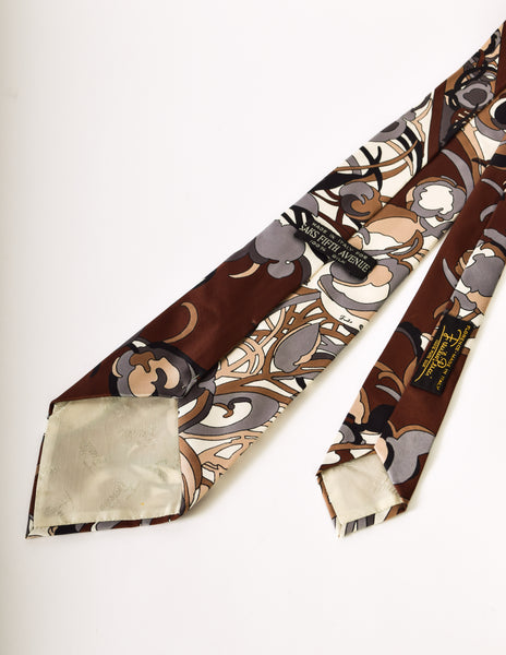 Emilio Pucci Vintage Brown Graphic Floral Silk Neck Tie