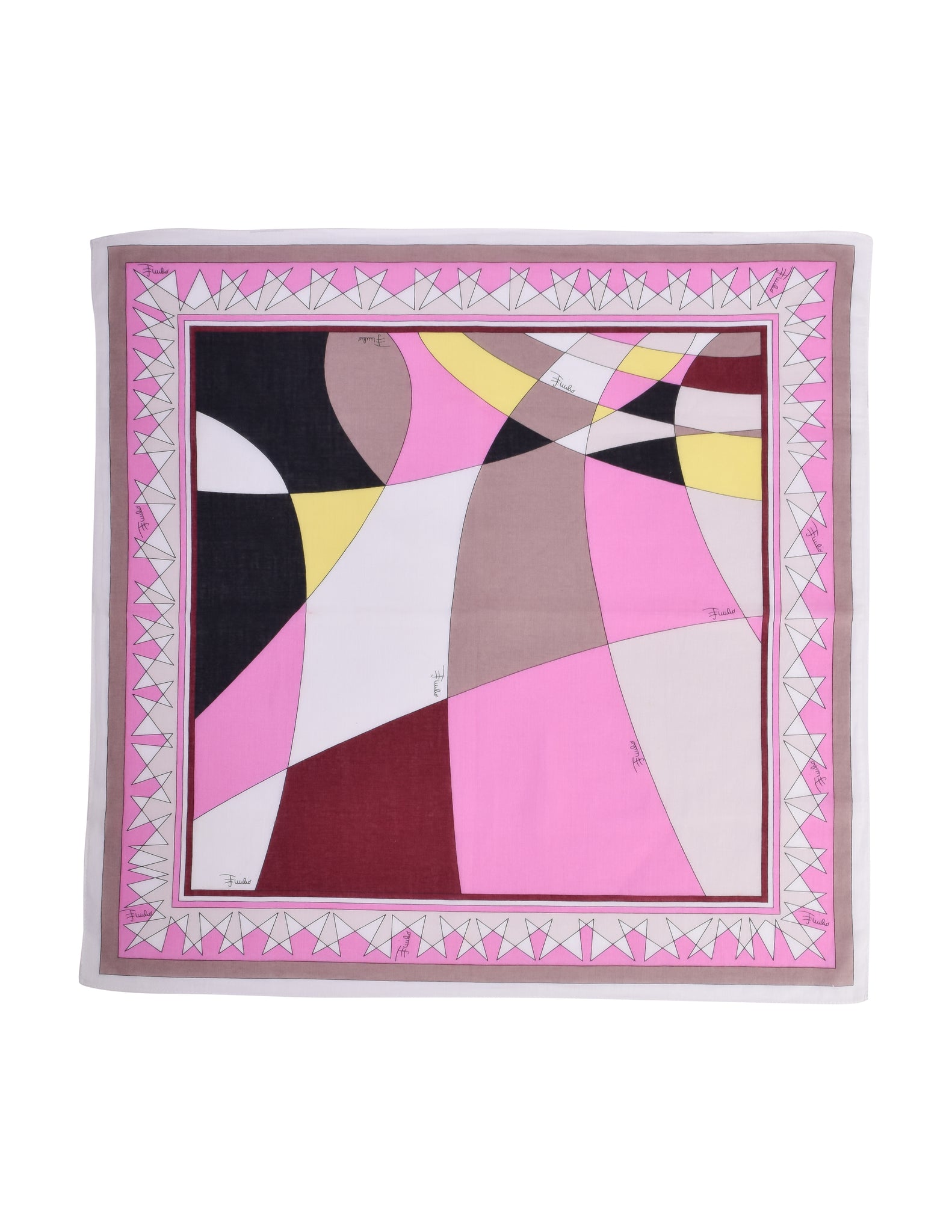 Pucci Vintage Kaleidoscopic Graphic Mod Pink Black Yellow Cotton Scarf