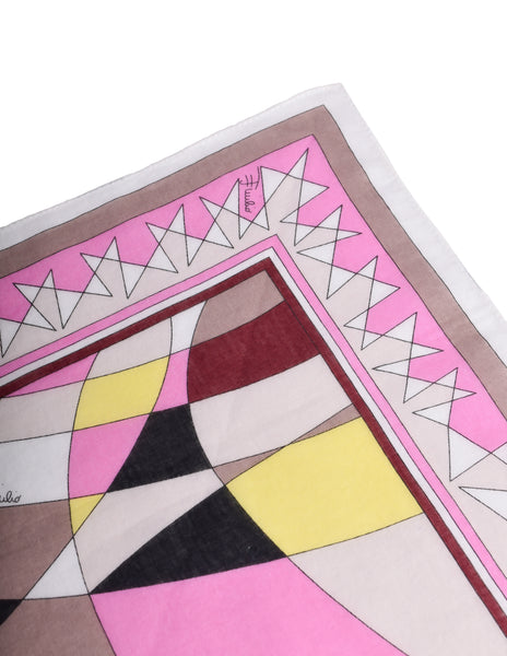 Pucci Vintage Kaleidoscopic Graphic Mod Pink Black Yellow Cotton Scarf