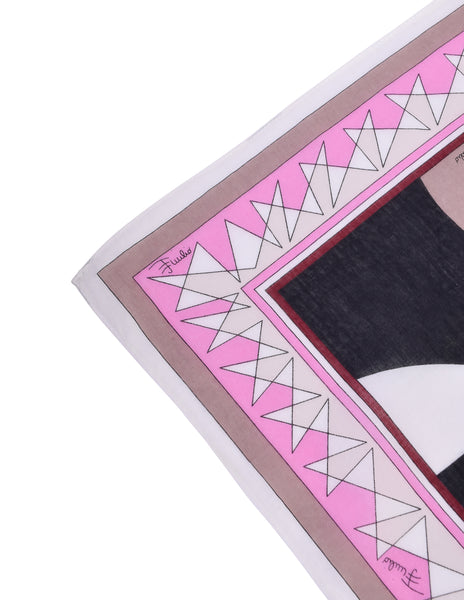 Pucci Vintage Kaleidoscopic Graphic Mod Pink Black Yellow Cotton Scarf