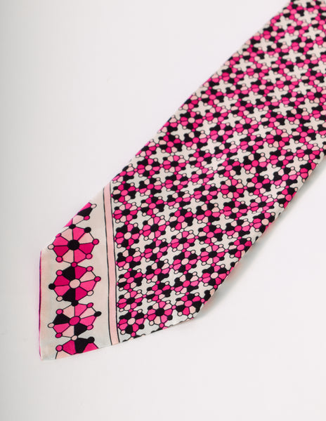 Emilio Pucci Vintage Pink Graphic Mod Silk Neck Tie