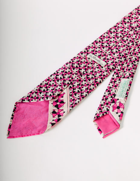 Emilio Pucci Vintage Pink Graphic Mod Silk Neck Tie
