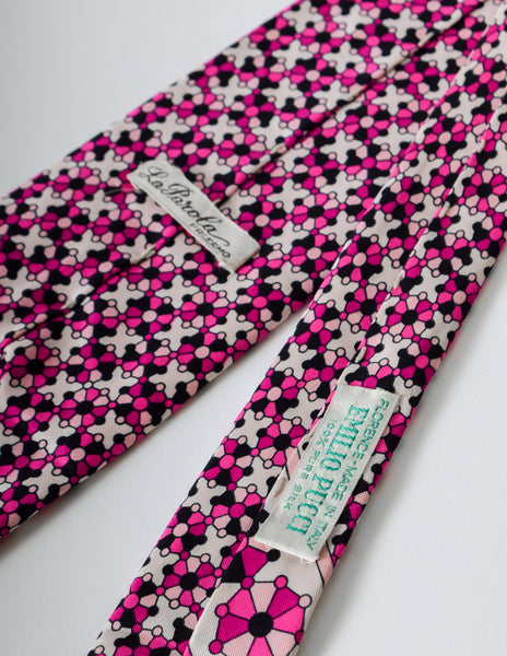 Emilio Pucci Vintage Pink Graphic Mod Silk Neck Tie