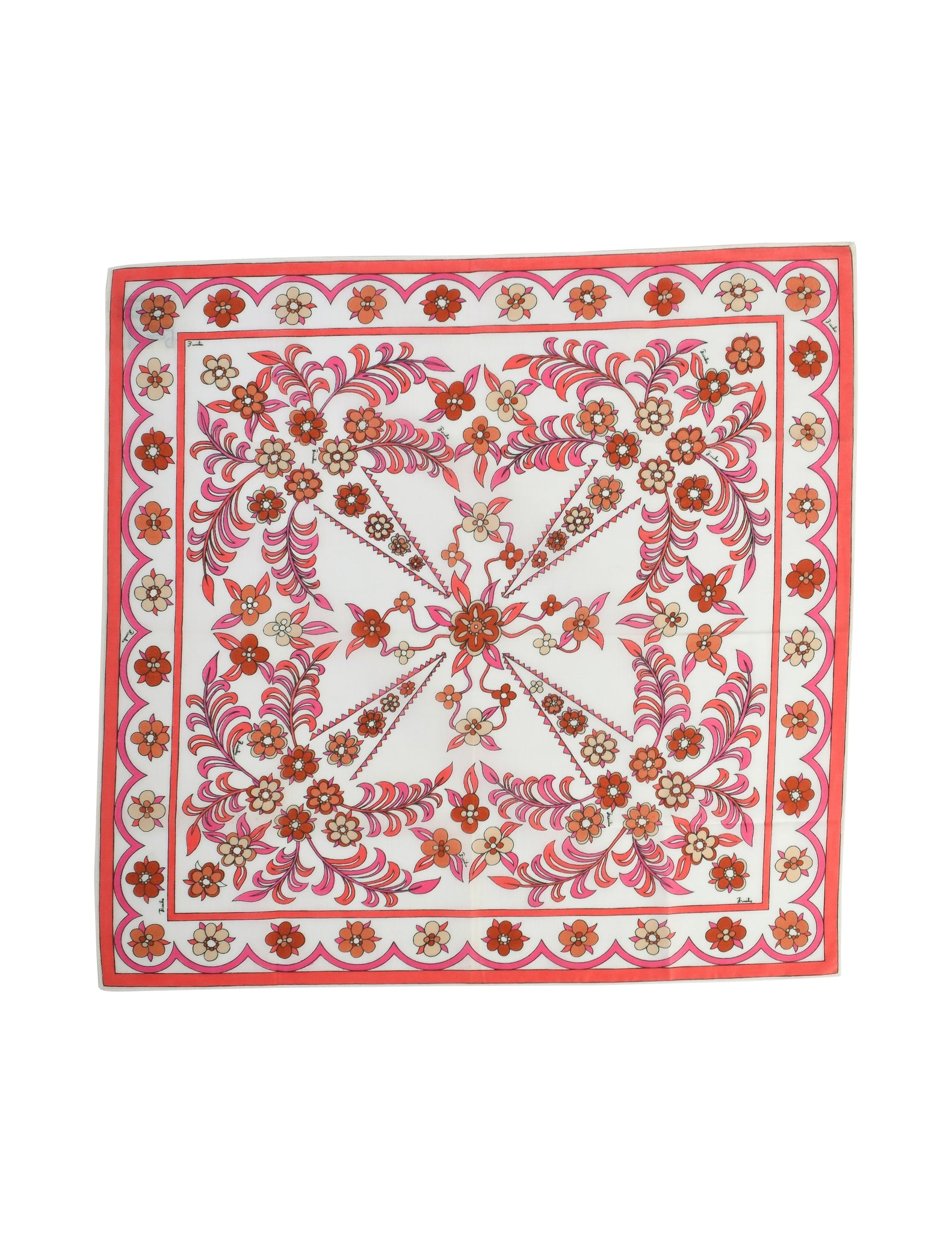 Pucci Vintage Pink White Mod Floral Small Cotton Scarf