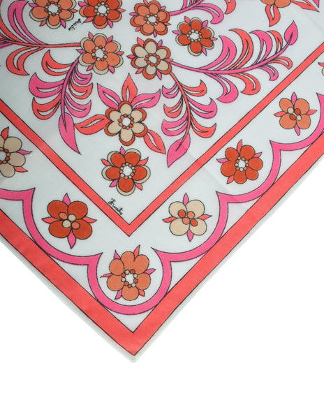 Pucci Vintage Pink White Mod Floral Small Cotton Scarf
